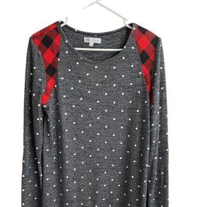 Hazel Blues Womens Top Size M Long Sleeve Gray with Polka Dots